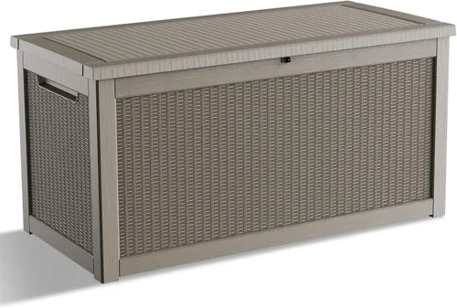 Miniatura 21 de Caja de almacenamiento impermeable para exteriores de 180 galones, caja de resina resistente a los rayos UV con varilla hidráulica para mayor 2-Gris