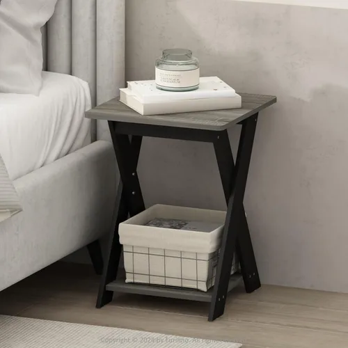Miniatura 26 de Furinno DISEÑO SIMPLE - Mesa auxiliar de 2 niveles, mesita de noche, mesita con estantes abiertos, mesita de cama, para sala de estar, dormitorio