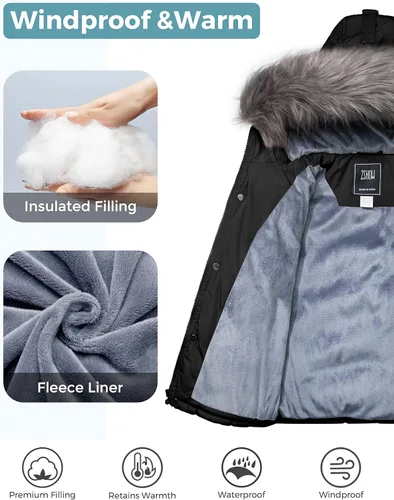 Miniatura 4 de ZSHOW Abrigo de invierno para niños, chaqueta acolchada con capucha, parka gruesa