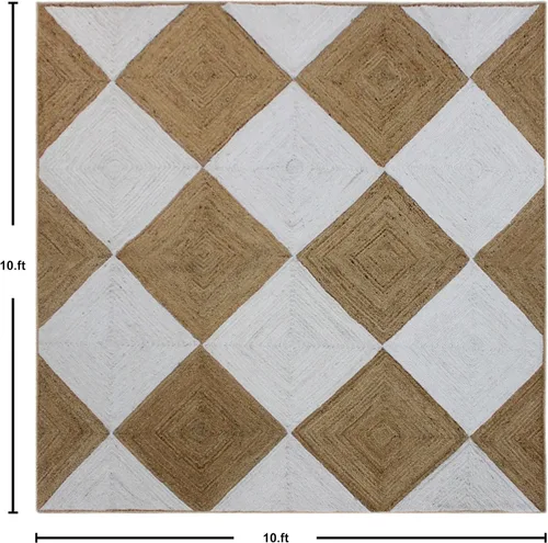 Miniatura 2 de Collection - Alfombra de pasillo de 2.6 x 4 pies, alfombra trenzada de yute blanca y beige, alfombra geométrica kilim para interiores y exteriores