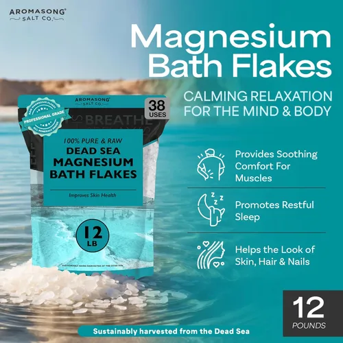 Miniatura 2 de Aromasong Copos de magnesio del Mar Muerto para baño, 16,325 mg de cloruro de magnesio por baño, alternativa superior a la sal de Epsom, se utiliza