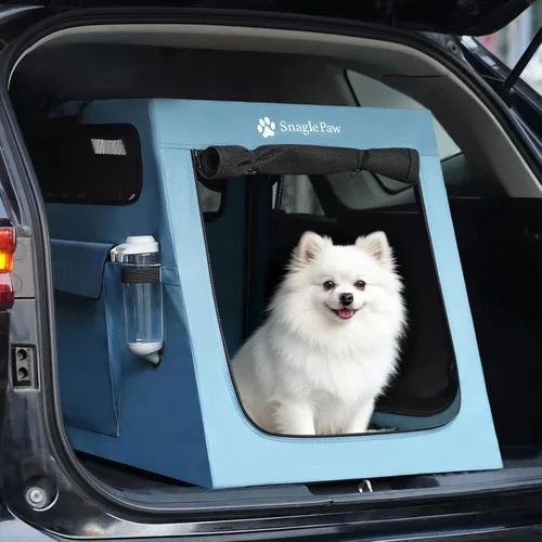 Snagle Paw Jaula portátil para perros para viajes en automóvil, jaula de viaje plegable para perros grandes con marco de metal y ventanas de malla