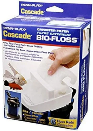 Penn-Plax Cascade Bio-Floss - Almohadillas de hilo dental de fibra de polietileno de repuesto para filtros de acuario Cascade 500, paquete de 6,