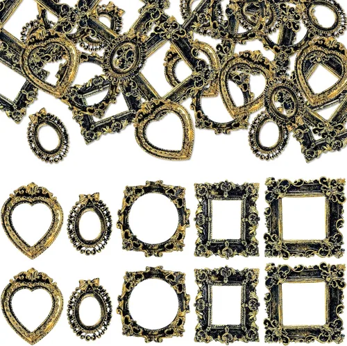 Miniatura 23 de Vicenpal 10 piezas de marcos de fotos mini vintage, marcos de mesa de resina pequeños estilo barroco antiguo para joyería, para Navidad, DIY