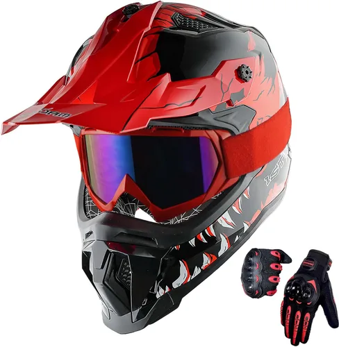 Miniatura 17 de 1Storm - Casco de motocross para adulto ATV Dirt Bike BMX MX Downhill Mountain Helmet estilo pista JH601; conjunto de casco rosa dinosaurio + gafas