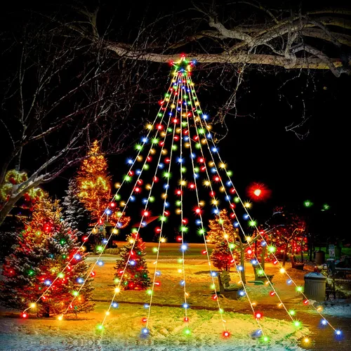 Miniatura 4 de Luces de estrella para decoración de Navidad al aire libre, 320 LED, 16.4 pies, luces de cadena para árbol de Navidad con topper de estrella