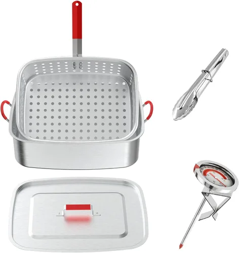 Miniatura 9 de Freidora de propano de 18 cuartos Freidora de pescado para exteriores con 2 cestas, pinzas, tapa, tapa y termómetro Freidora de aluminio
