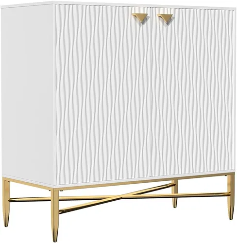 Armario moderno con puertas, aparador con patas de metal dorado para sala de estar, entrada y cocina, comedor, color blanco