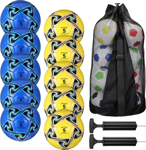 Miniatura 7 de Libima 13 Piezas Pelotas de Fútbol a Granel 10 Piezas Pelota de Fútbol Oficial con 2 Bombas y Bolsa de Transporte Entrenamiento Interior y Exterior
