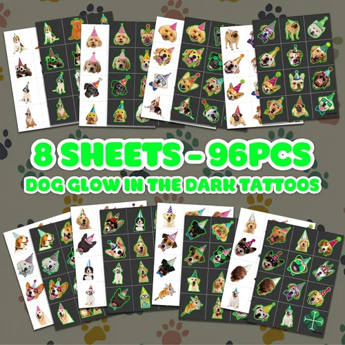 Miniatura 3 de 96 calcomanías de tatuajes temporales para fiestas de perros para niños, precortadas, impermeables y seguras para la piel, suministros de primer
