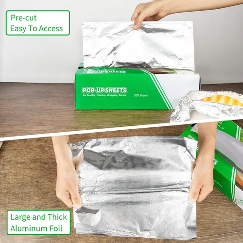 Miniatura 6 de Envolturas de papel de aluminio: 500 hojas precortadas, 12 x 10.75 pulgadas, papel de aluminio plegable interplegado para hornear, asar a