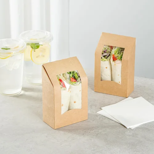 Miniatura 8 de Restaurantware Cajas de papel para llevar - 1 ventana - Kraft - Ángulo - Caja de 50 ct