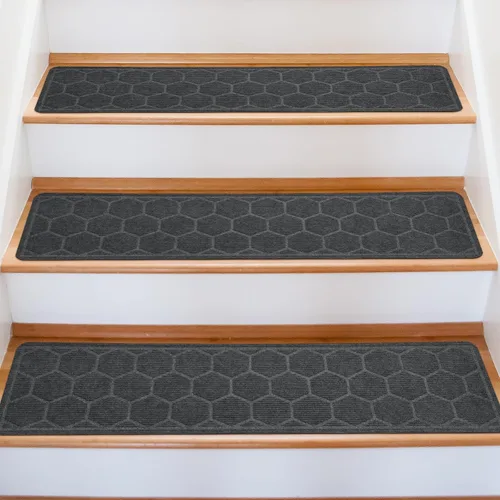 Miniatura 23 de Alfombras para peldaños de madera - Cinta antideslizante para alfombra de escaleras, pelar y pegar con cinta adhesiva doble, juego de 15 hojas
