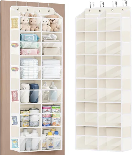Univivi Organizador para colgar sobre la puerta, 6 niveles detrás de la puerta con bolsillos profundos transparentes, organizador colgante para Beige