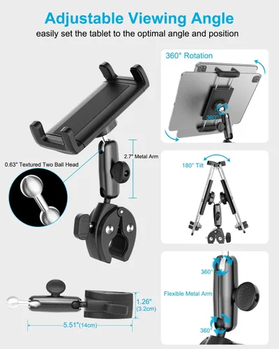 Miniatura 5 de Soporte de yugo para tableta, soporte de abrazadera de yugo para iPad para aviones, brazo de metal ajustable de 360° entrenador de aviación soporte