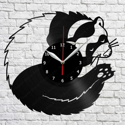 Reloj de pared de vinilo para hurón, registro LP, decoración del hogar, arte hecho a mano, regalo de personalidad (tamaño: 12 pulgadas, color: negro)
