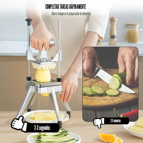 Miniatura 5 de VEVOR Picador comercial de frutas y verduras, cortador de patatas fritas de acero inoxidable con 4 cuchillas de 1/4 pulgadas 3/8 pulgadas 1/2