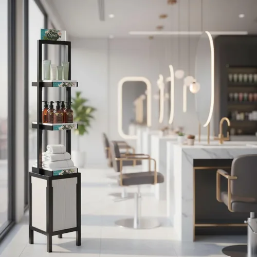 Miniatura 8 de Azar Displays, 655000, torre de exhibición al por menor con 3 niveles, estantes altos para cosméticos, soporte de exhibición de belleza