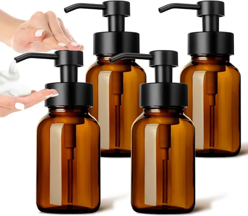 Miniatura 9 de GMISUN Dispensador de jabón espumoso, dispensador de jabón de espuma de vidrio ámbar de 8.5 fl oz / 8.5 fl oz para baño y cocina, paquete de 2