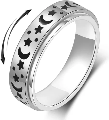 AmorArtSky Anillo de ansiedad para mujeres y hombres, anillo giratorio de titanio y acero inoxidable, 5 colores, 6 mm, talla 6-10, 3 estilos de B