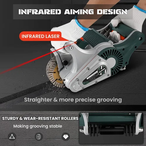 Miniatura 3 de Huanyu Cazador de pared eléctrico 1 vez Moldeo de pared Máquina de corte de ranura de pared Vistamiento infrarrojo 4800W Ancho de corte 1.575 in