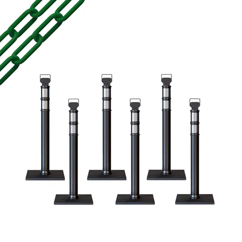 Miniatura 34 de Trafford Industrial - Paquete de 6 postes de delineador de 45 pulgadas, collares reflectantes de 3 pulgadas, base de goma de 10 libras