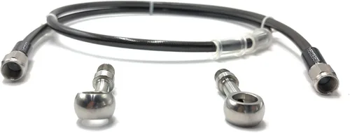 Miniatura 4 de AN3 M10 Manguera de freno de motocicleta de acero inoxidable trenzado negro Tubo de aceite de línea de freno de motocicleta con ajuste de acero