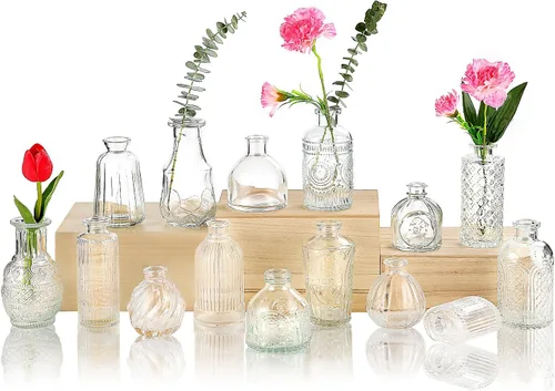 Miniatura 24 de Jarrones de Vidrio para Capullos en Juego a Granel de 30 Piezas, Pequeños Jarrones de Vidrio para Flores como Centros de Mesa de Boda para Mesas