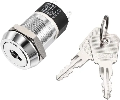 uxcell Interruptor de botón pulsador de bloqueo de llave de 0.748 in 2 posiciones 2NC-2NO S2803 1pcs