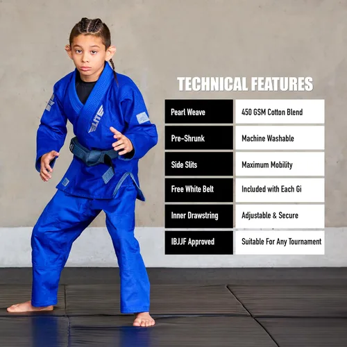 Miniatura 4 de Elite Sports Kids BJJ GI - Kimono brasileño Jiujitsu Gi con tela preencogida y cinturón, para niños y jóvenes, aprobado por la IBJJF
