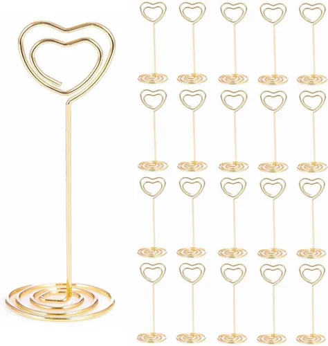 20 soportes de números de mesa de 3.35 pulgadas, tarjeteros para centros de mesa de boda, fiesta de cumpleaños, marco de fotos (forma de corazón,