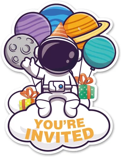 Miniatura 10 de Outer Space - Invitaciones para fiesta de 8º cumpleaños con sobres, juego de 20 tarjetas de invitaciones con forma de astronauta de ocho formas