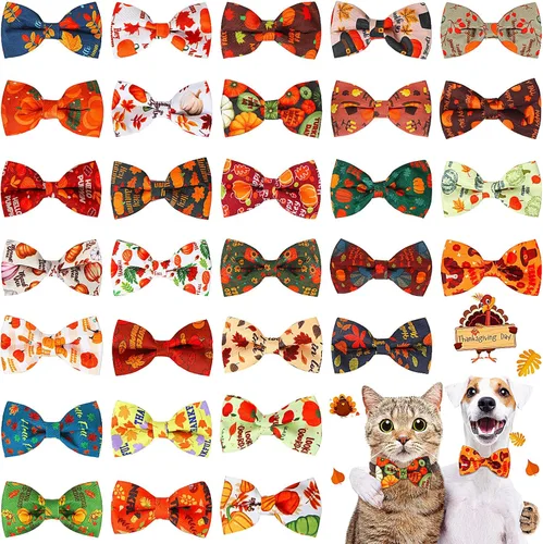 Miniatura 8 de Talltalk 30 Piezas de Corbatines para Perro, Lazos para Perro a Granel, Accesorios Festivos para Perro, Adornos para Collares Desmontables, Lazos