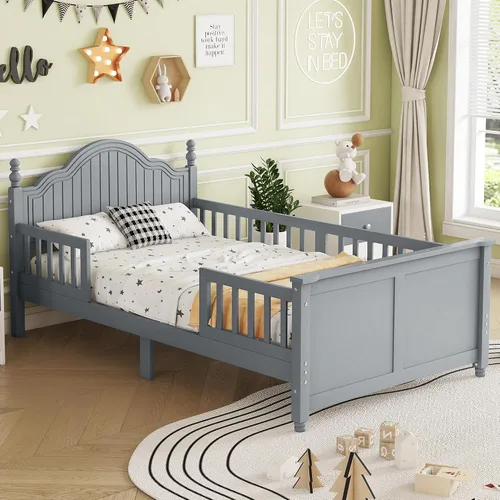 Miniatura 13 de MERITLINE Base de cama de madera tamaño individual con cabecero y estribo, cama de plataforma para niños con soporte de listones, no necesita