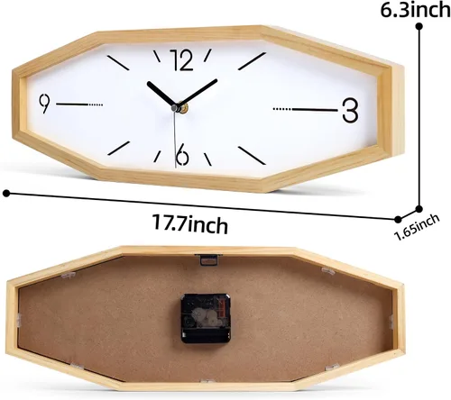 Miniatura 2 de DaguyS Relojes de pared de madera retro, relojes cuadrados de 18 pulgadas, relojes de pared rectangulares operados con batería, silenciosos sin
