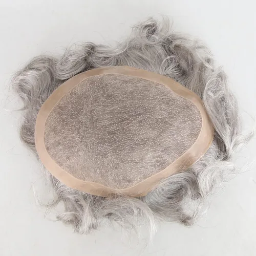 Miniatura 4 de Cabello humano tipo tupé para hombre, 8 x 10 pulgadas, #5 mezclado 80% gris, postizo para hombres de repuesto fino mono #5 Mezcla 80% Gris