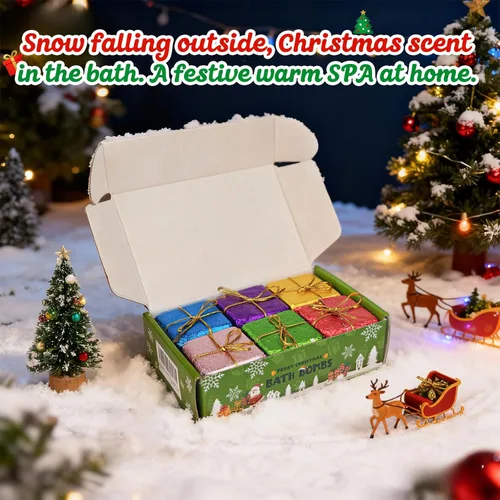 Miniatura 6 de Bombas de baño de Navidad con juguetes sorpresa en el interior: juego de 6 regalos hechos a mano, bombas de baño para mujeres, bombas de baño