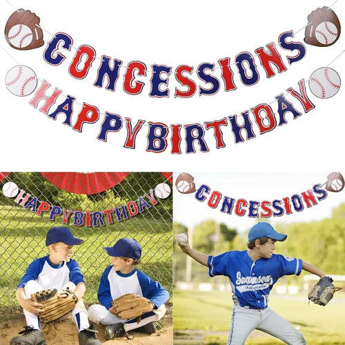 Miniatura 4 de Juego de 5 pancartas de béisbol de cumpleaños, guirnaldas de papel para deportes de béisbol, banderines de papel, banderines, decoración