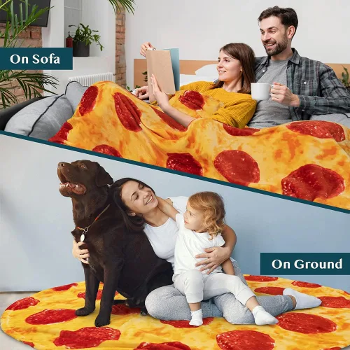 Miniatura 9 de Pavilia Manta de Pizza, Envoltorio de Pizza de Pepperoni y Queso de Doble Cara, Manta Novedosa para Adultos y Niños, Manta de Comida Realista