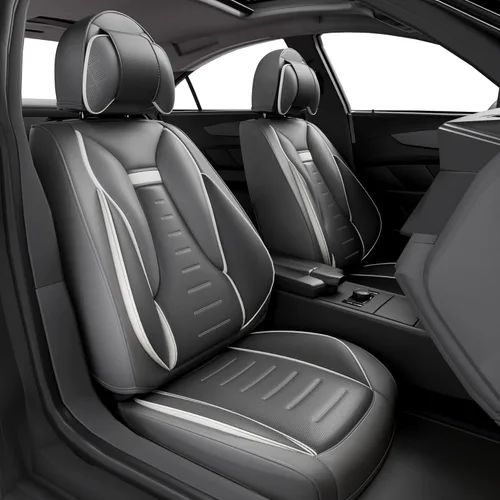 Miniatura 10 de ASLONG 5 fundas de asiento delantero y trasero de automóvil con alas de ángel, accesorios interiores de automóvil con piel de napa a prueba de agua