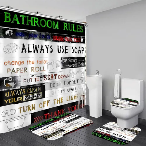 Miniatura 15 de Juego de cortinas de ducha familiares AZHM Negro para baño con cortina de ducha y alfombras y accesorios Decoración de baño con cortina y 12 ganchos