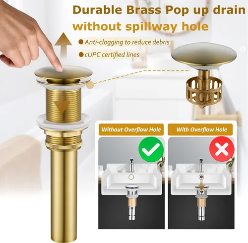 Miniatura 5 de Grifo de fregadero de níquel cepillado dorado alto para lavabo de baño, montaje en cubierta, de una sola manija, con un agujero, grifo de lavabo