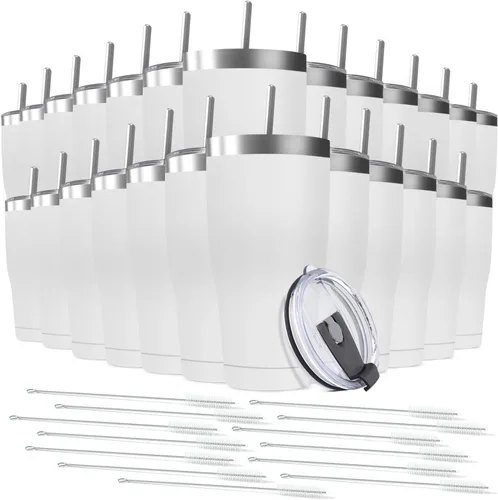 Miniatura 21 de Paquete de 8 vasos de acero inoxidable de 30 onzas a granel reutilizables con tapa, taza de café con recubrimiento de polvo de doble pared