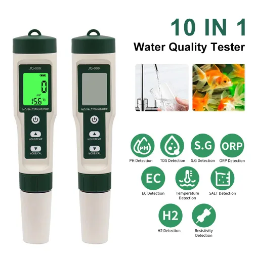 Miniatura 2 de 10 en 1 probador de calidad del agua PH/TDS/sal/SG/ORP/EC/hidrógeno/resistividad/temp/nutrientes multifunción pluma de prueba para piscina acuario