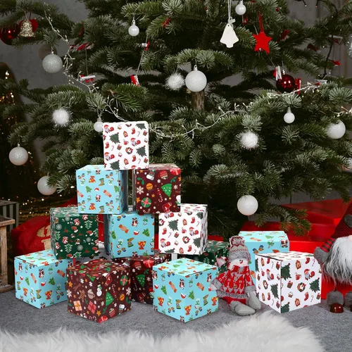 Miniatura 6 de Cholemy Paquete de 20 cajas de envío de Navidad, cajas de regalo de Navidad decorativas con 4 diseños, cajas de Navidad vacías, reciclables