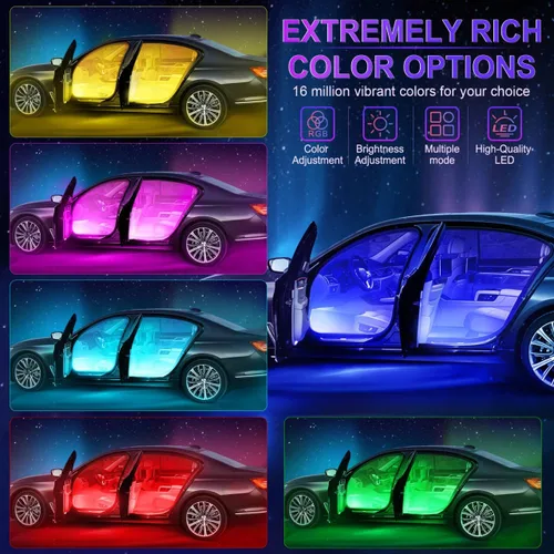 Miniatura 2 de LivTee Luces Interiores de Acento para Auto, Luces Interiores Inteligentes para Auto con Control de Aplicación, Luces LED RGB con Modo de Música