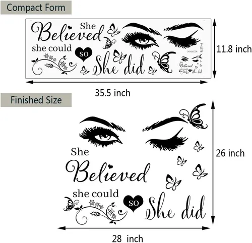 Miniatura 7 de Adhesivo de pared de vinilo con texto en inglés "She Believed She Could So She Did", calcomanías de pared de mariposa para dormitorio, sala