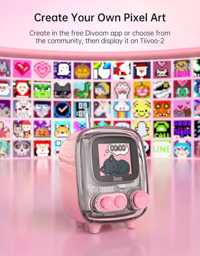 Miniatura 4 de Divoom Tiivoo-2 - Altavoz retro Bluetooth con radio FM, arte de píxeles, mini, portátil, inalámbrico, pequeño, de diseño vintage, adecuado para Rosa