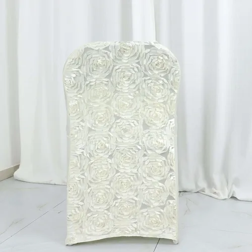 Miniatura 6 de Tableclothsfactory Funda de silla plegable ajustable con diseño de roseta de satén marfil