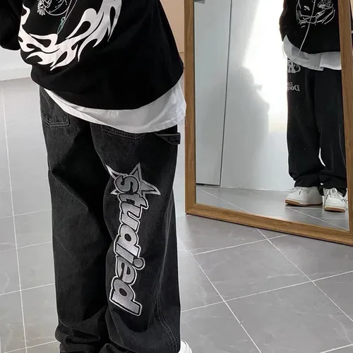 Miniatura 5 de American Vintage Denim Pantalones ins Moda Europea y Americana Hiphop Fried Street Jeans Pantalones de pierna ancha para hombre